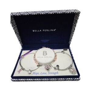 bella Perlina Pink and Silver Breast Cancer Awareness Bracelet Set